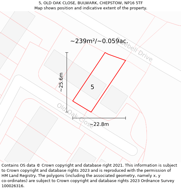 5, OLD OAK CLOSE, BULWARK, CHEPSTOW, NP16 5TF: Plot and title map