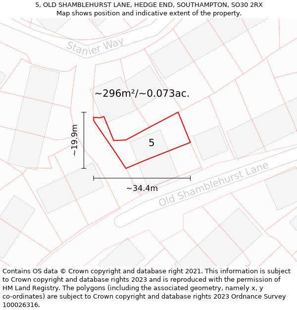 5, OLD SHAMBLEHURST LANE, HEDGE END, SOUTHAMPTON, SO30 2RX: Plot and title map