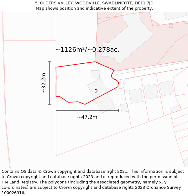 5, OLDERS VALLEY, WOODVILLE, SWADLINCOTE, DE11 7JD: Plot and title map