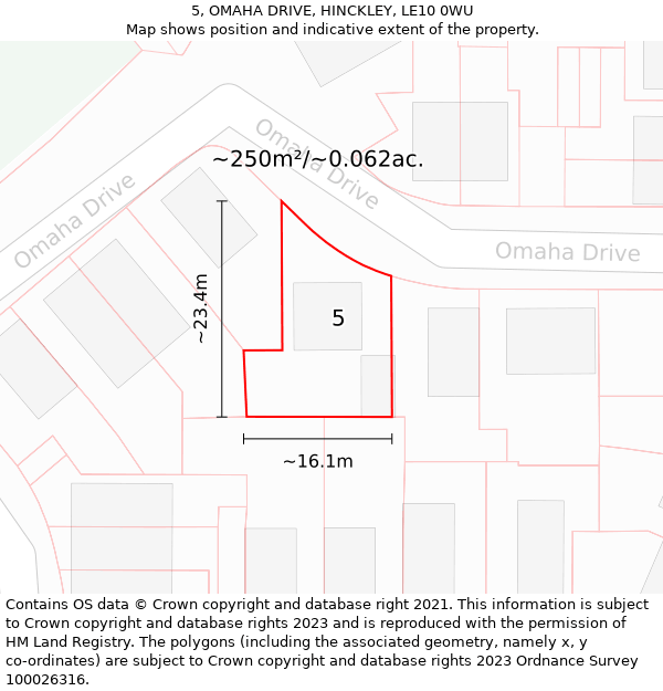 5, OMAHA DRIVE, HINCKLEY, LE10 0WU: Plot and title map