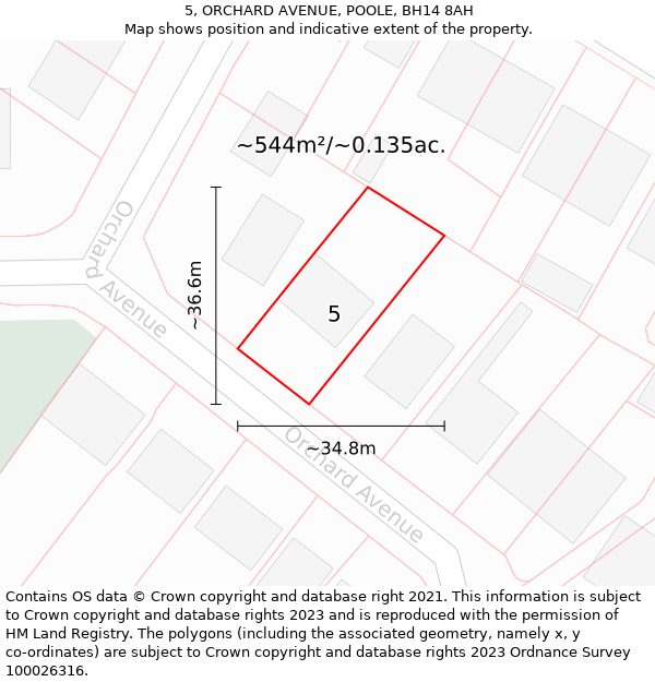 5, ORCHARD AVENUE, POOLE, BH14 8AH: Plot and title map