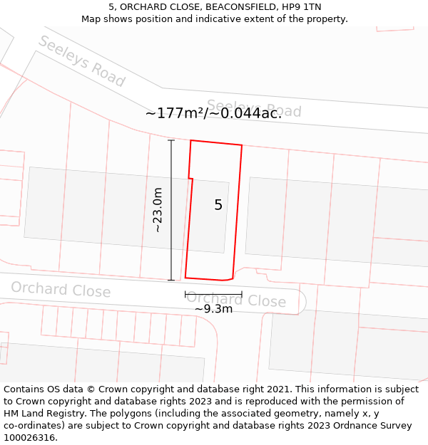 5, ORCHARD CLOSE, BEACONSFIELD, HP9 1TN: Plot and title map