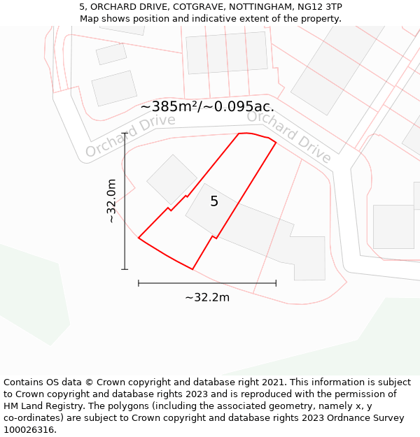 5, ORCHARD DRIVE, COTGRAVE, NOTTINGHAM, NG12 3TP: Plot and title map