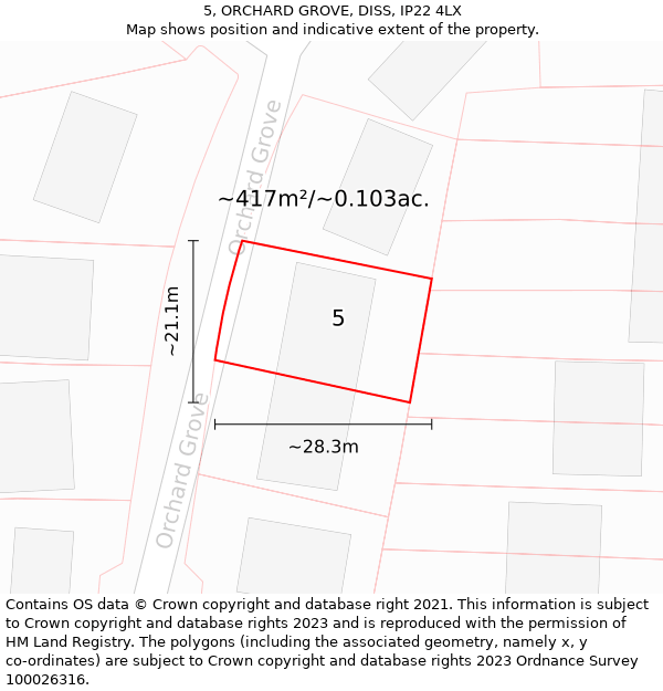5, ORCHARD GROVE, DISS, IP22 4LX: Plot and title map