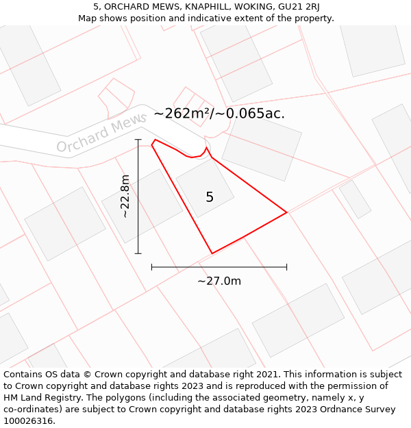 5, ORCHARD MEWS, KNAPHILL, WOKING, GU21 2RJ: Plot and title map