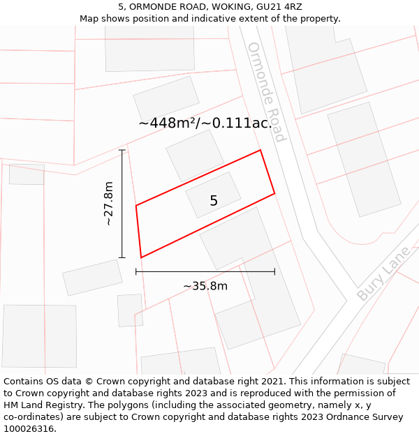 5, ORMONDE ROAD, WOKING, GU21 4RZ: Plot and title map