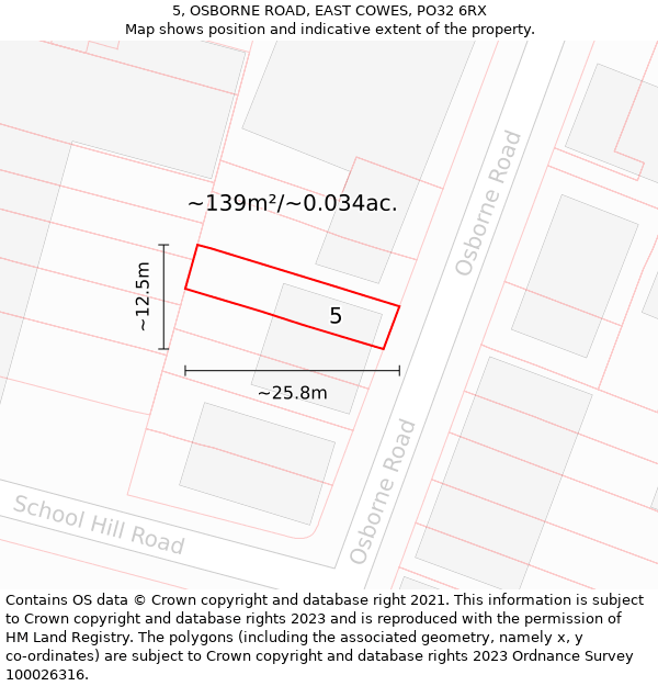 5, OSBORNE ROAD, EAST COWES, PO32 6RX: Plot and title map