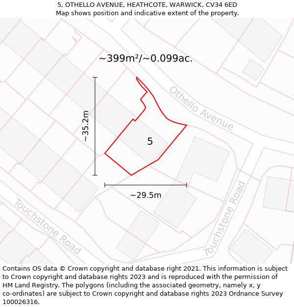 5, OTHELLO AVENUE, HEATHCOTE, WARWICK, CV34 6ED: Plot and title map