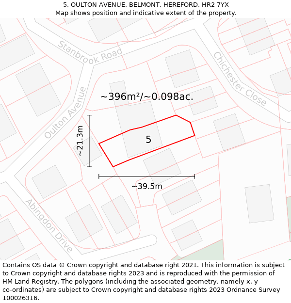 5, OULTON AVENUE, BELMONT, HEREFORD, HR2 7YX: Plot and title map