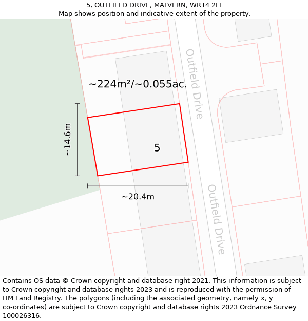 5, OUTFIELD DRIVE, MALVERN, WR14 2FF: Plot and title map