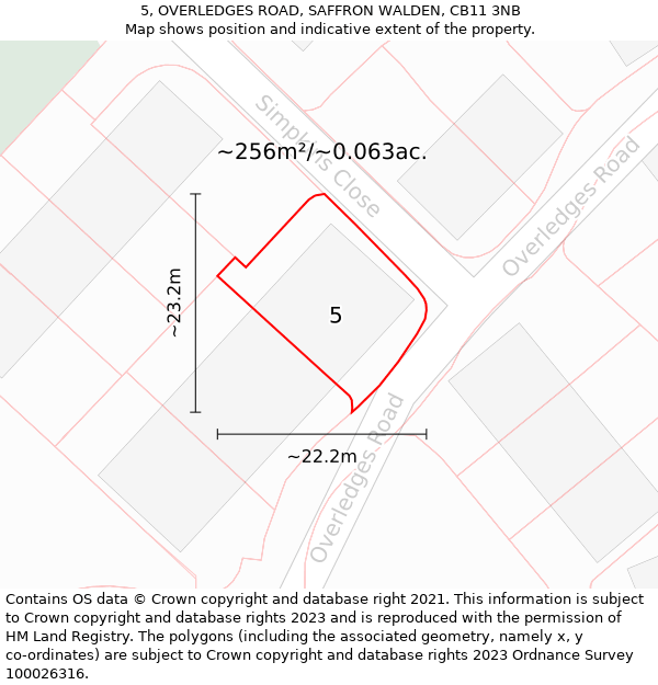 5, OVERLEDGES ROAD, SAFFRON WALDEN, CB11 3NB: Plot and title map