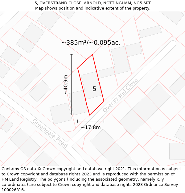 5, OVERSTRAND CLOSE, ARNOLD, NOTTINGHAM, NG5 6PT: Plot and title map