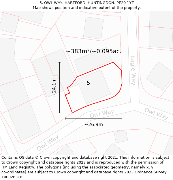 5, OWL WAY, HARTFORD, HUNTINGDON, PE29 1YZ: Plot and title map