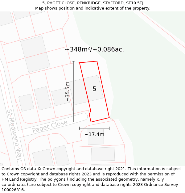 5, PAGET CLOSE, PENKRIDGE, STAFFORD, ST19 5TJ: Plot and title map