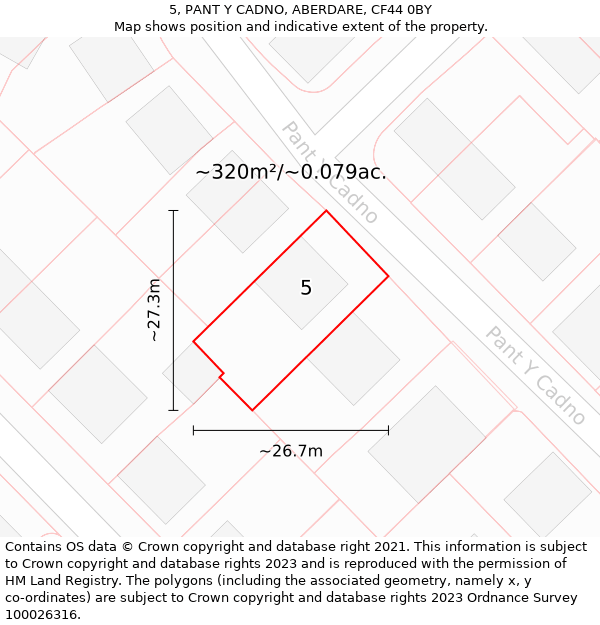 5, PANT Y CADNO, ABERDARE, CF44 0BY: Plot and title map