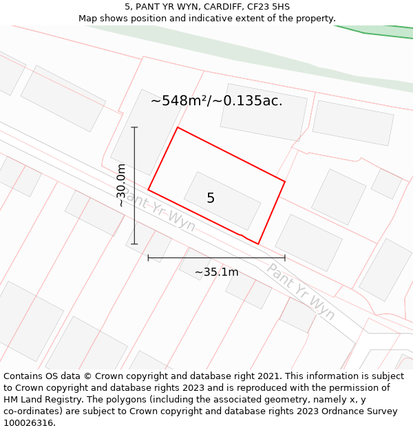 5, PANT YR WYN, CARDIFF, CF23 5HS: Plot and title map