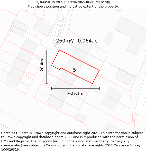 5, PAPYRUS DRIVE, SITTINGBOURNE, ME10 5BJ: Plot and title map