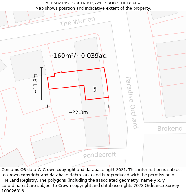 5, PARADISE ORCHARD, AYLESBURY, HP18 0EX: Plot and title map
