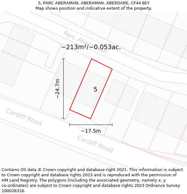 5, PARC ABERAMAN, ABERAMAN, ABERDARE, CF44 6EY: Plot and title map