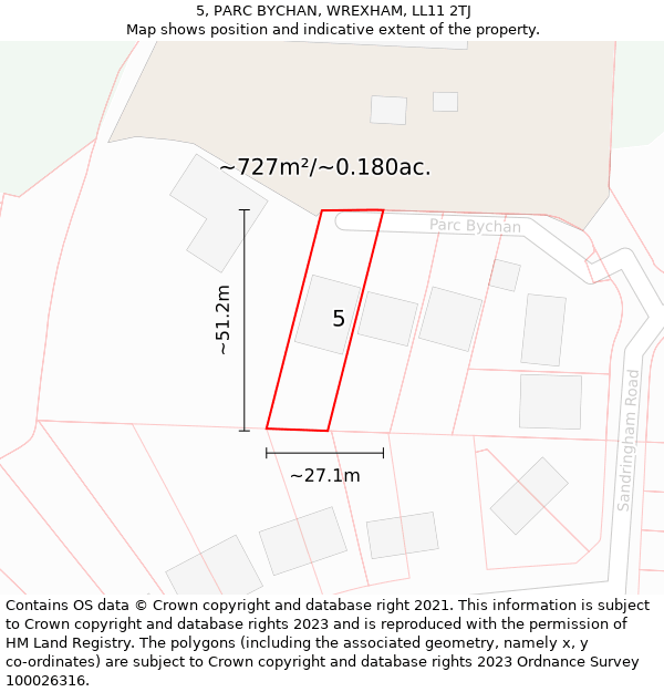5, PARC BYCHAN, WREXHAM, LL11 2TJ: Plot and title map