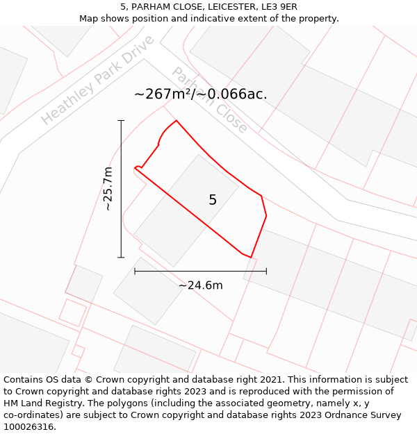 5, PARHAM CLOSE, LEICESTER, LE3 9ER: Plot and title map
