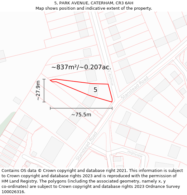 5, PARK AVENUE, CATERHAM, CR3 6AH: Plot and title map