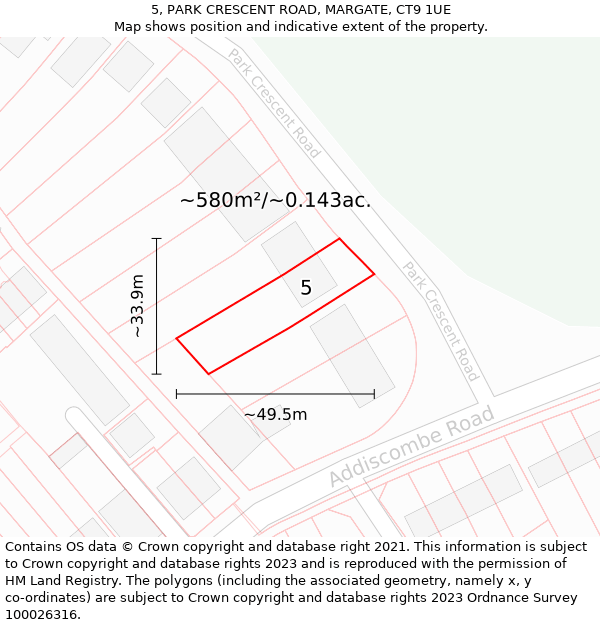 5, PARK CRESCENT ROAD, MARGATE, CT9 1UE: Plot and title map