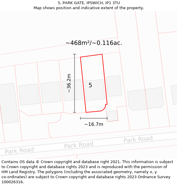 5, PARK GATE, IPSWICH, IP1 3TU: Plot and title map