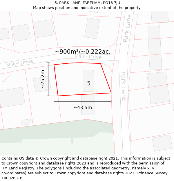 5, PARK LANE, FAREHAM, PO16 7JU: Plot and title map