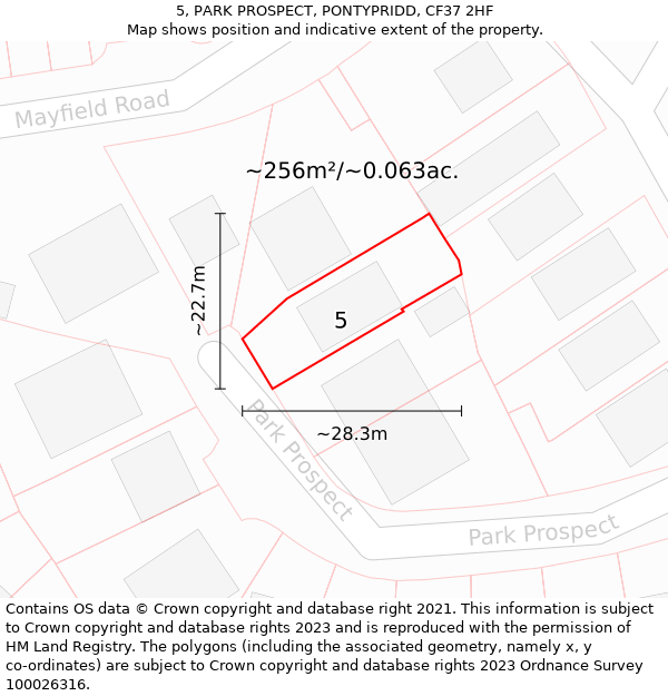 5, PARK PROSPECT, PONTYPRIDD, CF37 2HF: Plot and title map