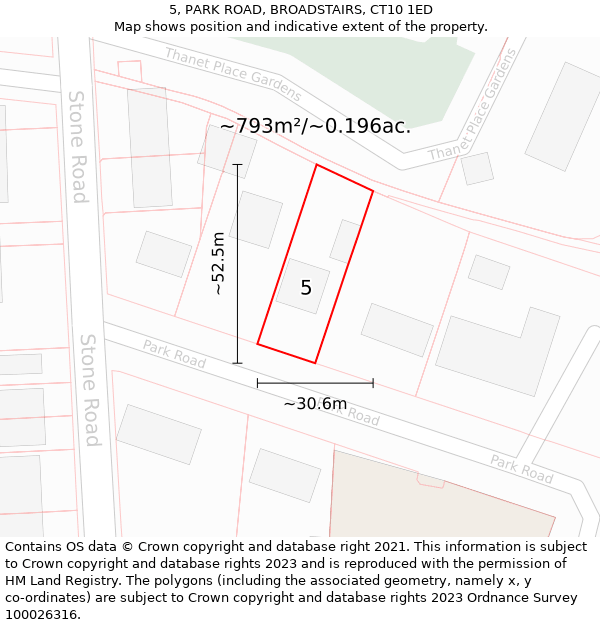 5, PARK ROAD, BROADSTAIRS, CT10 1ED: Plot and title map