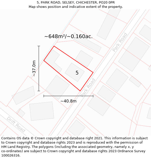 5, PARK ROAD, SELSEY, CHICHESTER, PO20 0PR: Plot and title map