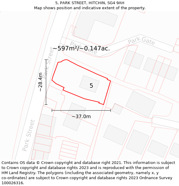 5, PARK STREET, HITCHIN, SG4 9AH: Plot and title map