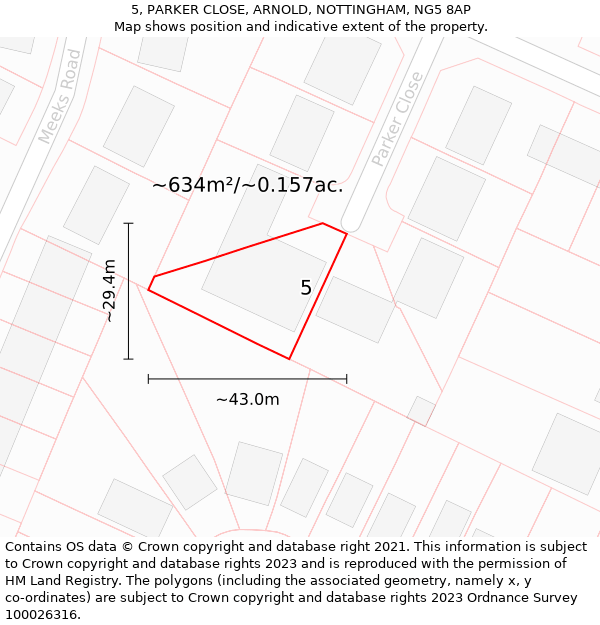 5, PARKER CLOSE, ARNOLD, NOTTINGHAM, NG5 8AP: Plot and title map