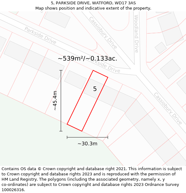 5, PARKSIDE DRIVE, WATFORD, WD17 3AS: Plot and title map