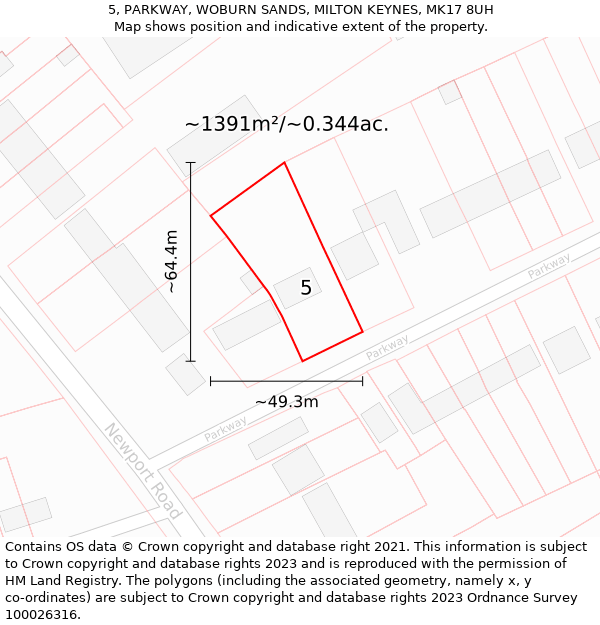 5, PARKWAY, WOBURN SANDS, MILTON KEYNES, MK17 8UH: Plot and title map