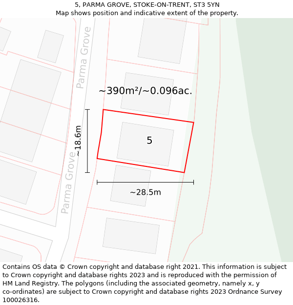 5, PARMA GROVE, STOKE-ON-TRENT, ST3 5YN: Plot and title map