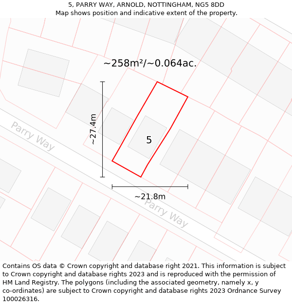 5, PARRY WAY, ARNOLD, NOTTINGHAM, NG5 8DD: Plot and title map