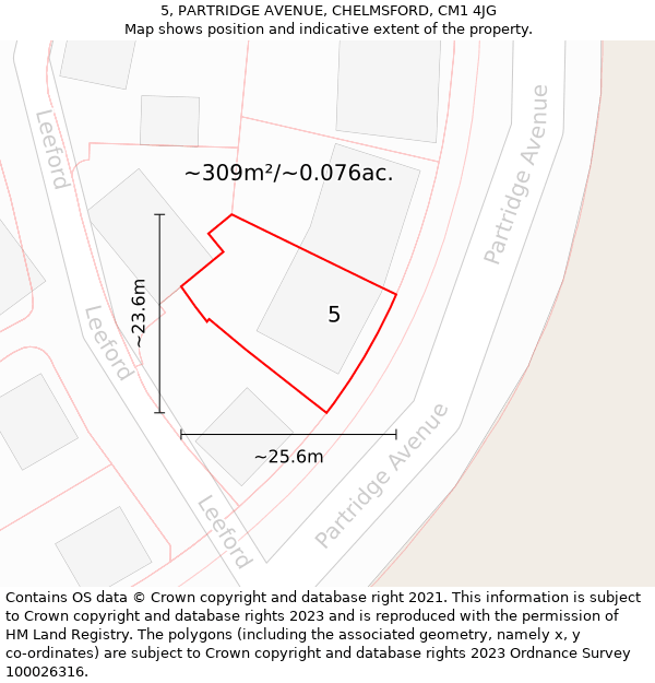 5, PARTRIDGE AVENUE, CHELMSFORD, CM1 4JG: Plot and title map