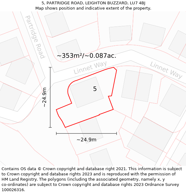 5, PARTRIDGE ROAD, LEIGHTON BUZZARD, LU7 4BJ: Plot and title map