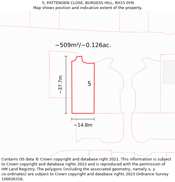 5, PATTENDEN CLOSE, BURGESS HILL, RH15 0YN: Plot and title map