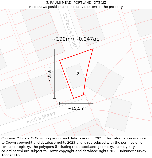 5, PAULS MEAD, PORTLAND, DT5 1JZ: Plot and title map