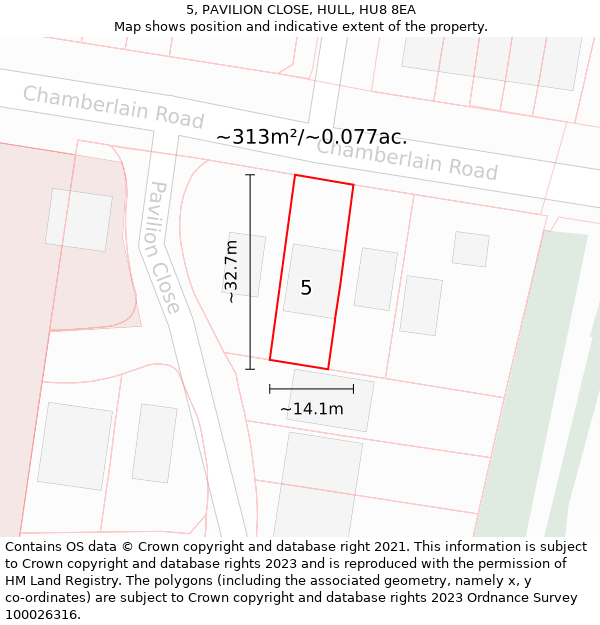 5, PAVILION CLOSE, HULL, HU8 8EA: Plot and title map