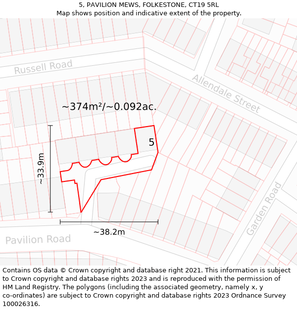 5, PAVILION MEWS, FOLKESTONE, CT19 5RL: Plot and title map