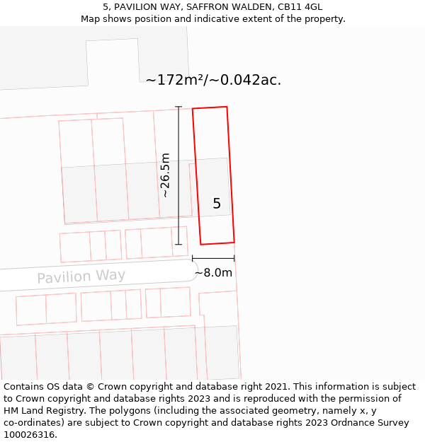 5, PAVILION WAY, SAFFRON WALDEN, CB11 4GL: Plot and title map