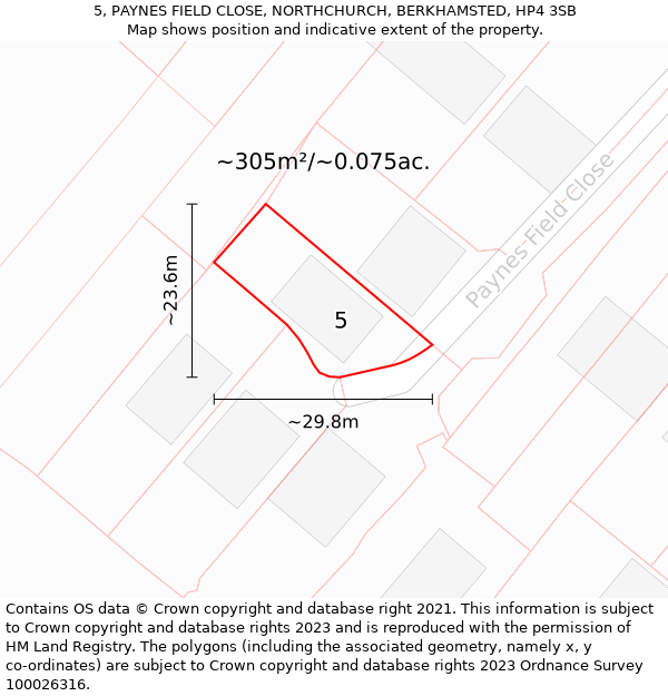 5, PAYNES FIELD CLOSE, NORTHCHURCH, BERKHAMSTED, HP4 3SB: Plot and title map