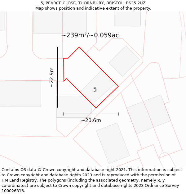 5, PEARCE CLOSE, THORNBURY, BRISTOL, BS35 2HZ: Plot and title map