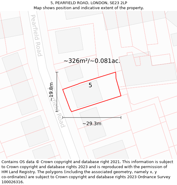 5, PEARFIELD ROAD, LONDON, SE23 2LP: Plot and title map