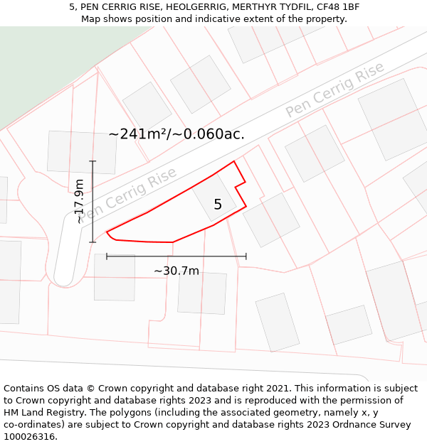 5, PEN CERRIG RISE, HEOLGERRIG, MERTHYR TYDFIL, CF48 1BF: Plot and title map