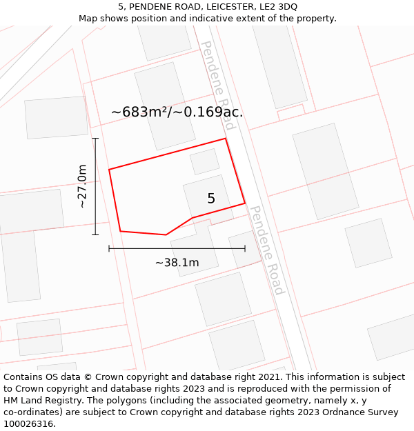 5, PENDENE ROAD, LEICESTER, LE2 3DQ: Plot and title map